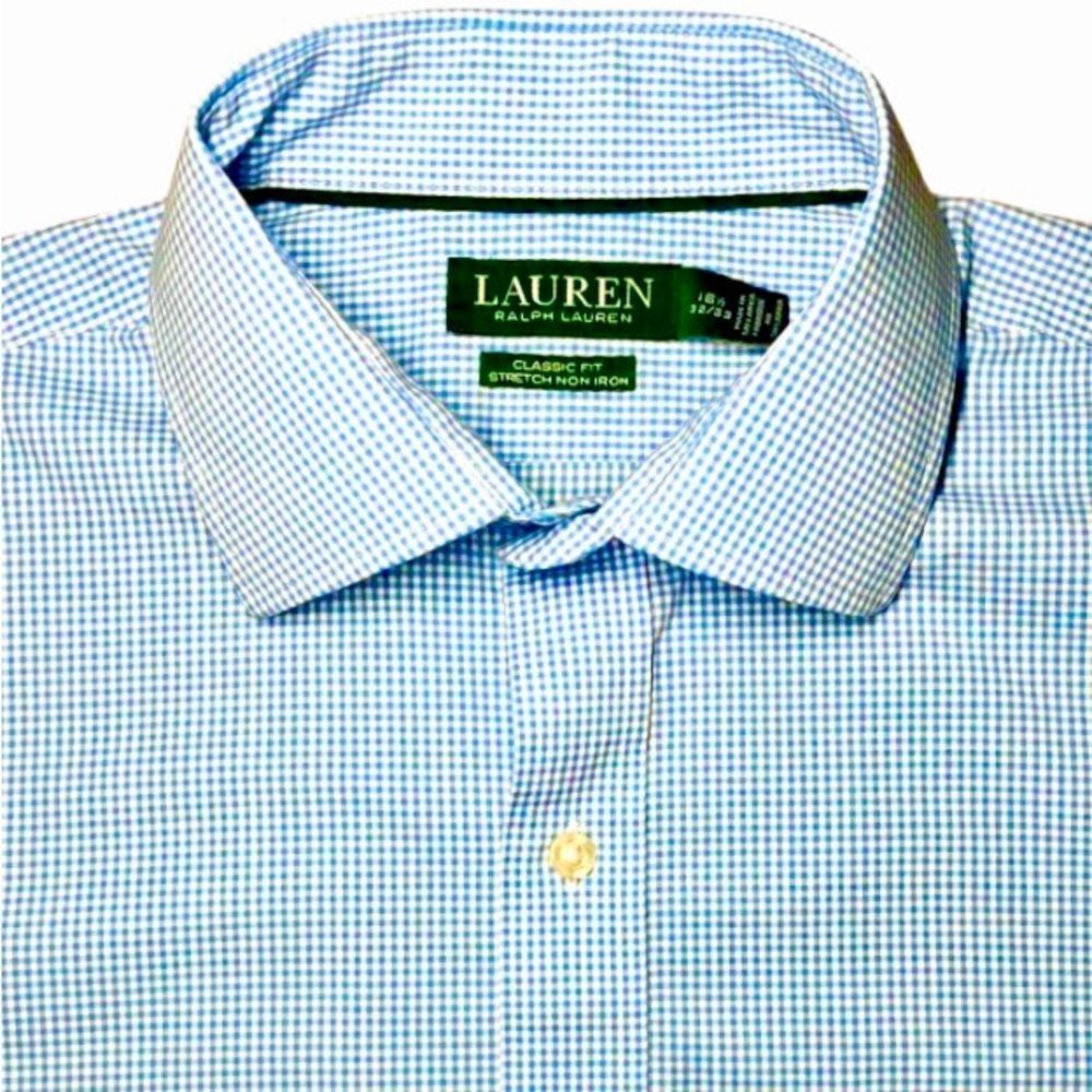 Lauren Ralph Lauren Classic Fit Shirt in Lt Blue/White Check Men’s 16 1/2/32-33